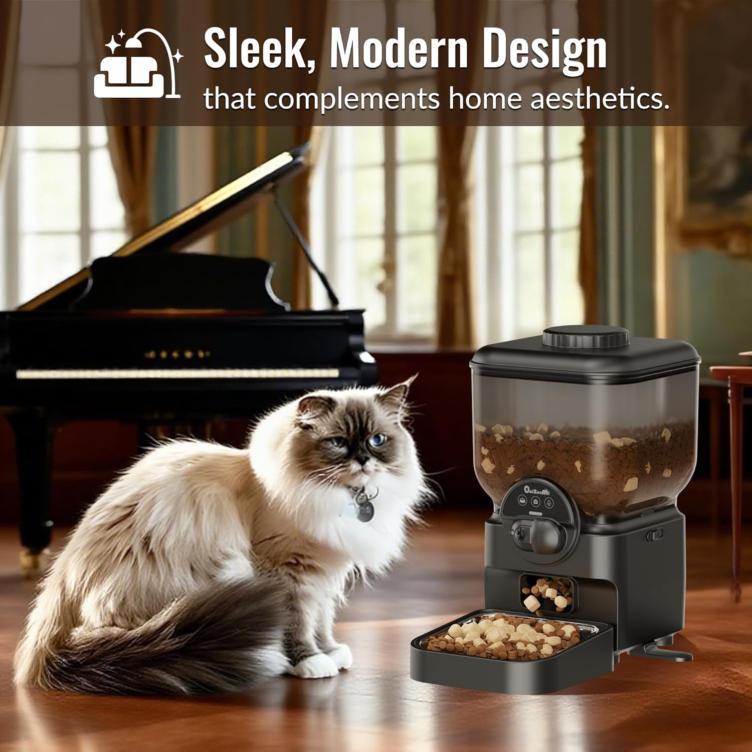 Automatic Cat and Dog Feeder - 6L Automatic Cat Food Dispenser with Camera - Wifi App Controlled Timed Smart Feeder - Dog Feeding Station with up to 15 Days of Battery Life after Power Outages