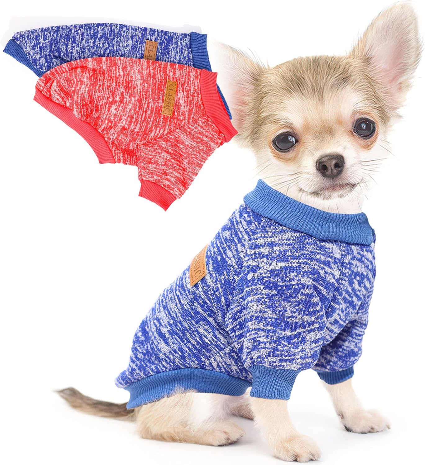 2 Pieces Dog Sweaters for Small Dogs Winter Fleece Puppy Sweaters Warm Cute Dog Clothes Outfit for Chihuahua Yorkie Dog Classic Knitwear Sweater Pet Costume (X-Small)