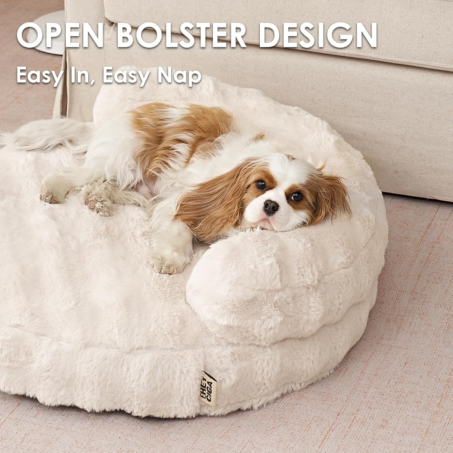 Small Dog Bed and Cat Couch for Puppy and Kitten - Fluffy Faux Rabbit Fur Pet Sofa with Washable Removable Cover, Waterproof and Non-Slip, 23 Inch Cream