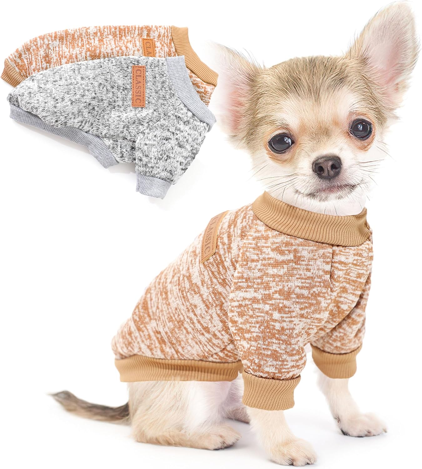 2 Pieces Dog Sweaters for Small Dogs Winter Fleece Puppy Sweaters Warm Cute Dog Clothes Outfit for Chihuahua Yorkie Dog Classic Knitwear Sweater Pet Costume (X-Small)
