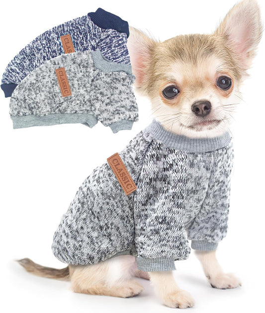 2 Pieces Dog Sweaters for Small Dogs Winter Fleece Puppy Sweaters Warm Cute Dog Clothes Outfit for Chihuahua Yorkie Dog Classic Knitwear Sweater Pet Costume (Xx-Small)