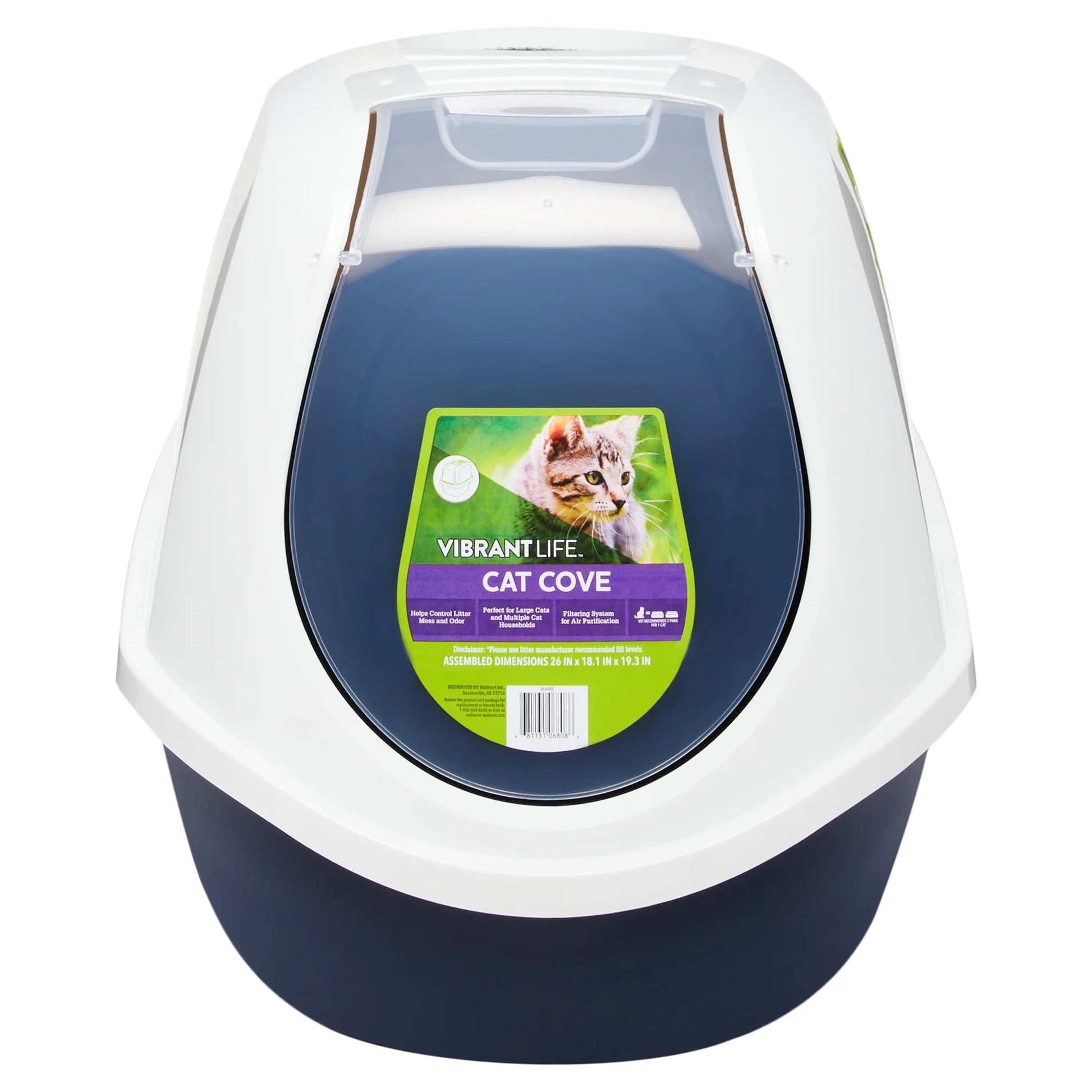 Mega Smart Cat Cove Enclosed Cat Litterbox, Navy & White