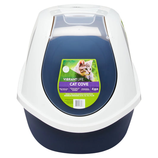Mega Smart Cat Cove Enclosed Cat Litterbox, Navy & White