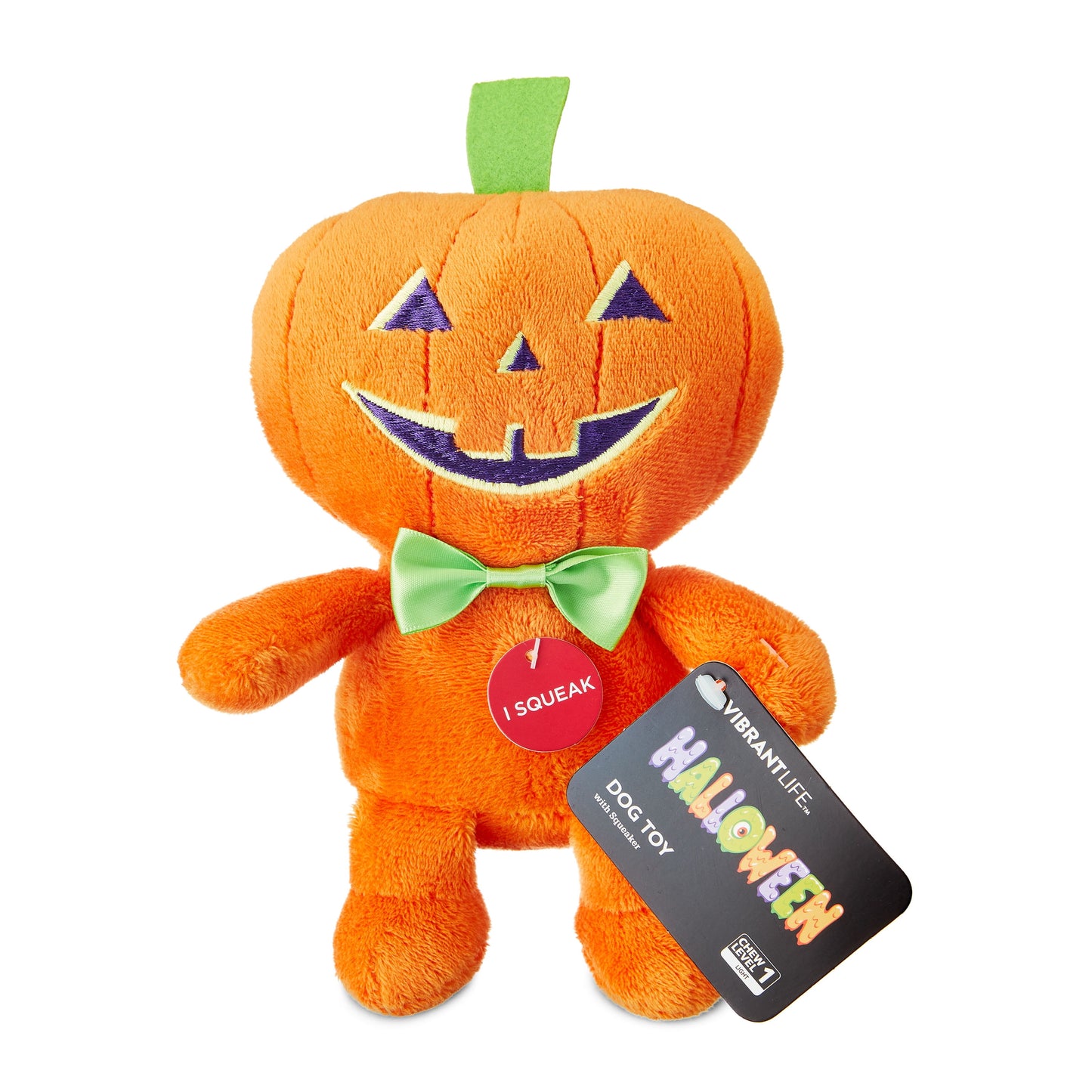 Halloween Plush Dog Toy with Squeaker, Pumpkin Boy, Orange, 6"