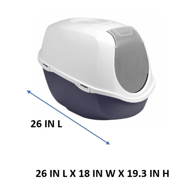 Mega Smart Cat Cove Enclosed Cat Litterbox, Navy & White