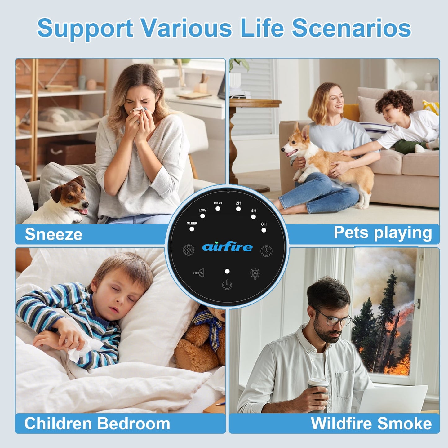 HEPA Air Purifier for Home up to 1300 Sq.Ft, Air Purifiers for Allergies and Asthma, Bedroom, Pet Dander&Odor, Dust, Pollen, Wildfire/Smoke, Model AP201, Black