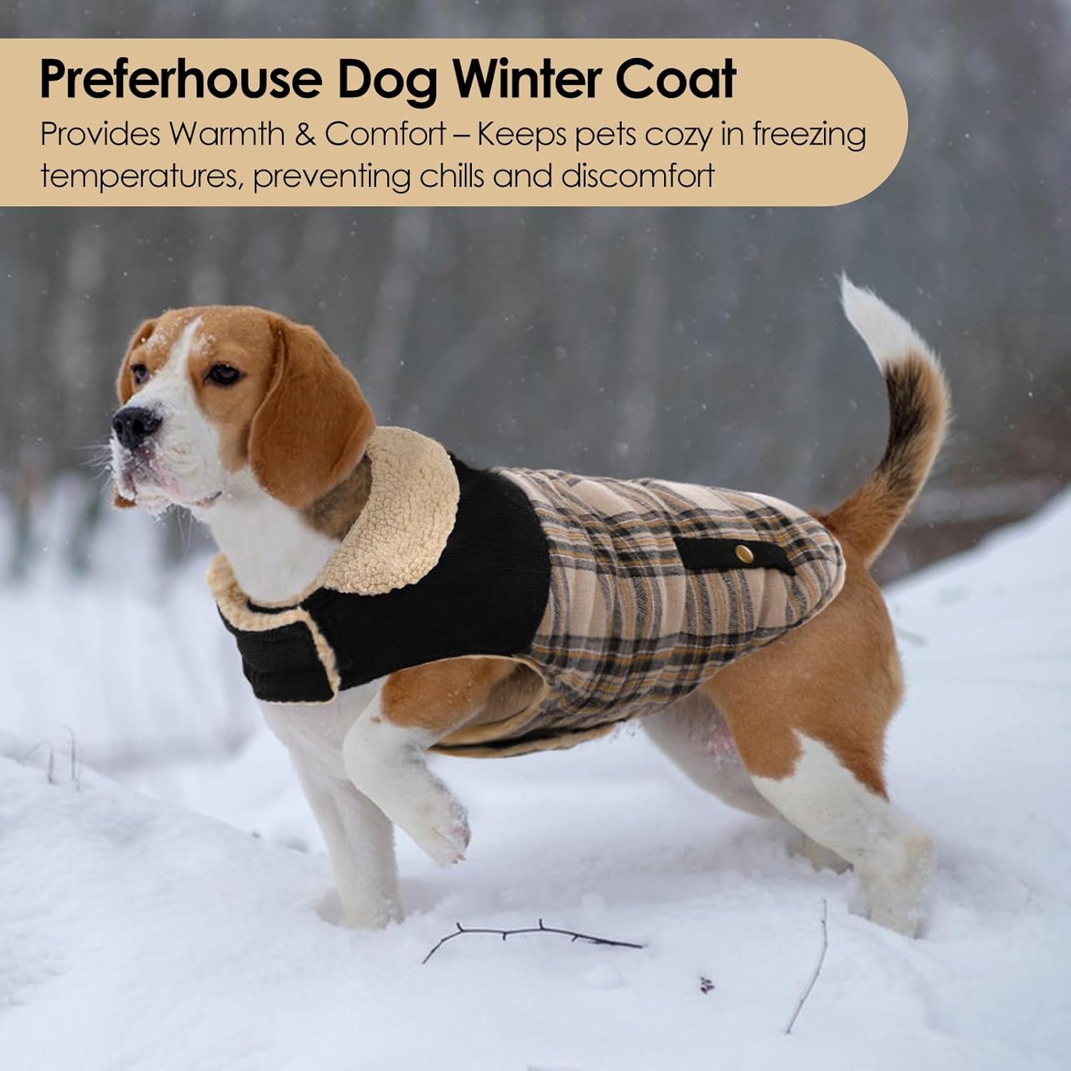 Dog Winter Coat for Small Dogs, Puppy Solid Jacket, Pet Warm Coat for Cold Weather, Windproof Pets Thickened Outfits Garments Indoor Outdoor, Beige XS