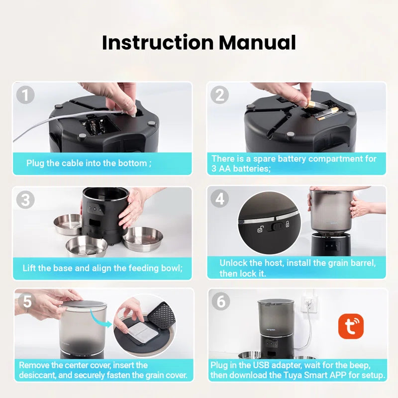 Automatic Cat Food Dispenser with 3 Bowls for 3 Cats & 6L Volum Capacity, 2.4G Wifi with APP Remote Feeding