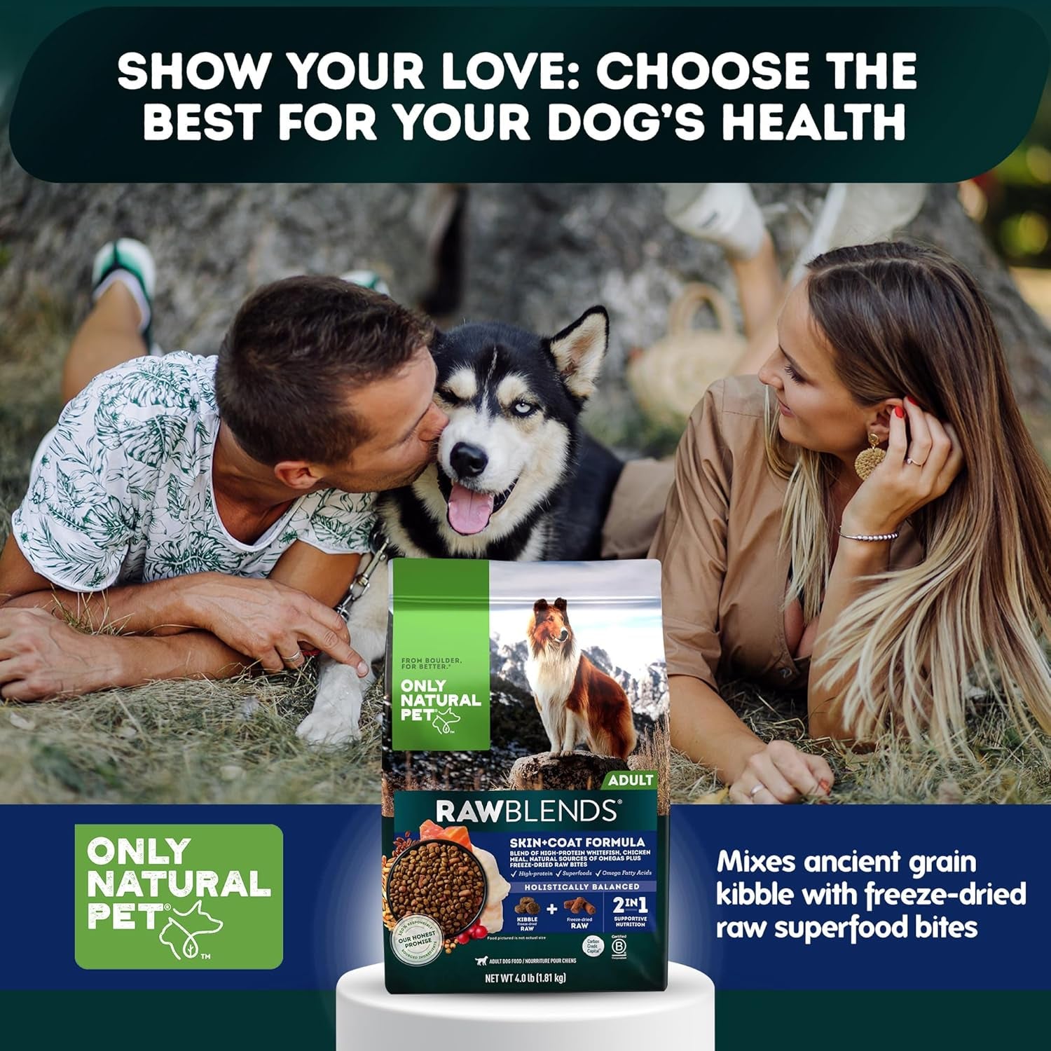 Raw Blends - High-Protein Dog Food with All-Natural Ingredients, Nutritious Whole Grains & 100% Raw Meat Bites for Balanced Nutrition & Holistic Health, Ideal for Large Breeds, 4 Lb