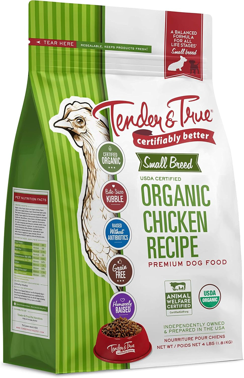 Pet Nutrition Small Breed Organic Chicken Recipe Dog Food, 4 Lb (46003)