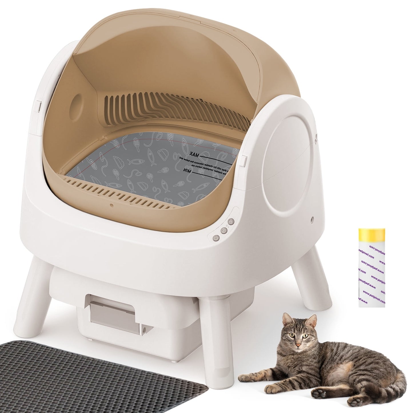 Large Open-Top Automatic Cat Litter Box Self Cleaning with Safety Protection, Mat and Trash Bags Included, Pink