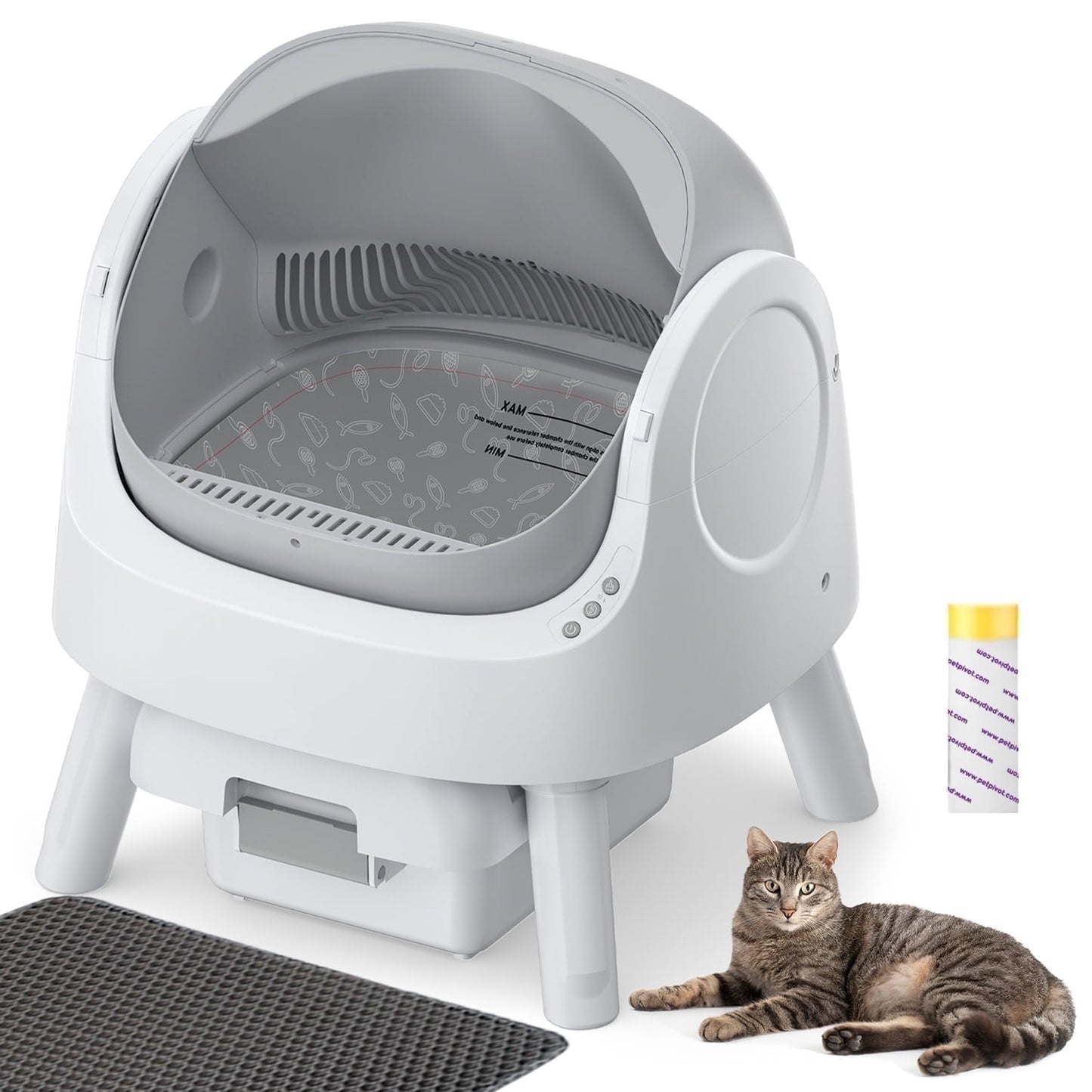 Large Open-Top Automatic Cat Litter Box Self Cleaning with Safety Protection, Mat and Trash Bags Included, Pink
