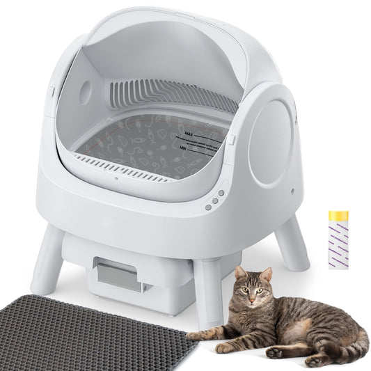 Large Open-Top Automatic Cat Litter Box Self Cleaning with Safety Protection, Mat and Trash Bags Included, Pink
