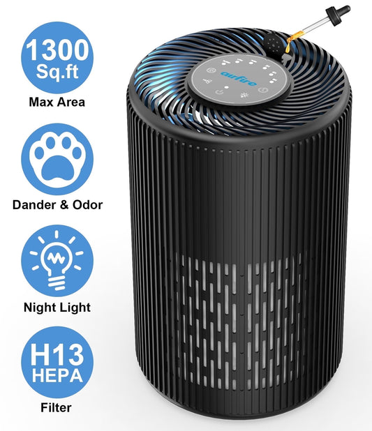 HEPA Air Purifier for Home up to 1300 Sq.Ft, Air Purifiers for Allergies and Asthma, Bedroom, Pet Dander&Odor, Dust, Pollen, Wildfire/Smoke, Model AP201, Black