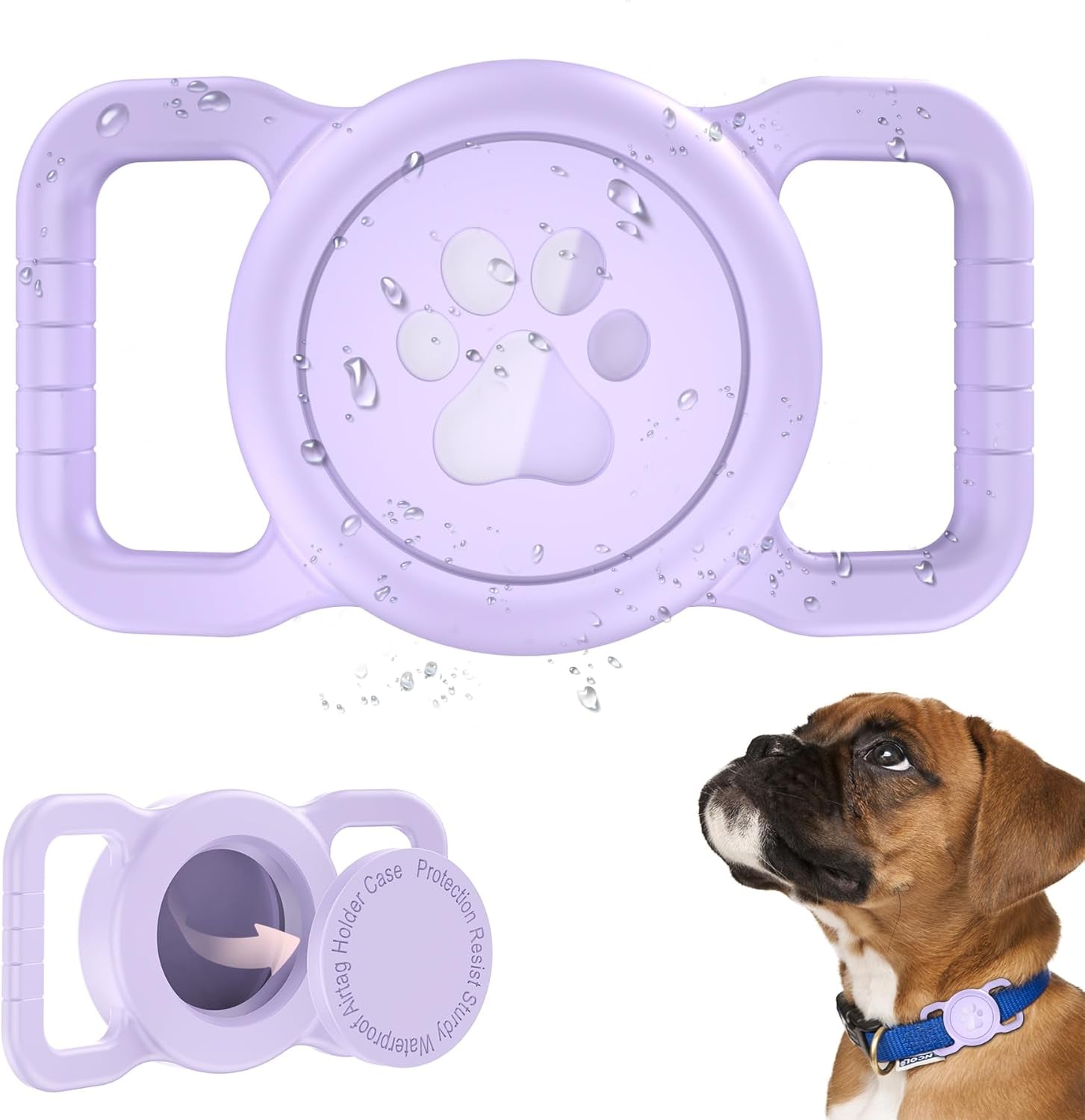 Airtag Dog Collar Holder, [1 Pack] Waterproof Airtag Collar Holder for Dog, Silicone Full Body Covered Anti-Lost Protective Apple Airtag Case for Pet Collar - Fits All Width Collars, Purple