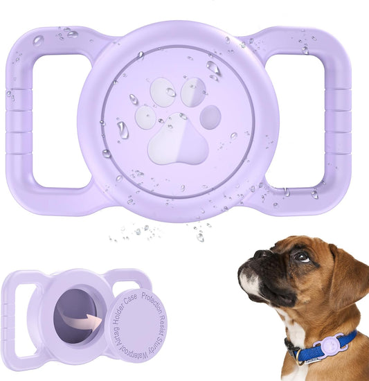 Airtag Dog Collar Holder, [1 Pack] Waterproof Airtag Collar Holder for Dog, Silicone Full Body Covered Anti-Lost Protective Apple Airtag Case for Pet Collar - Fits All Width Collars, Purple