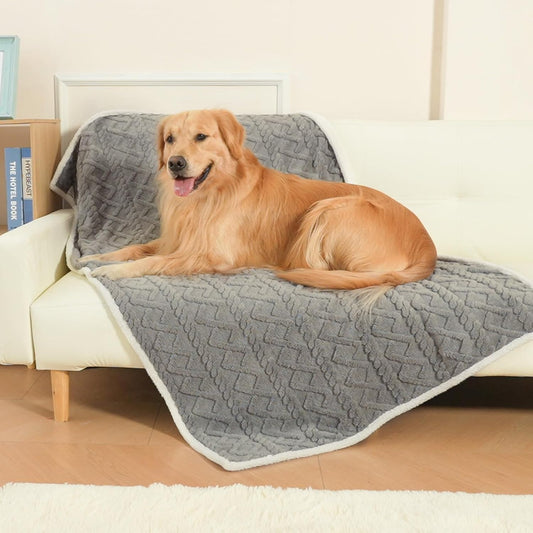 Waterproof Dog Blankets for Medium Large Dogs Washable- Reversable Dog Blanket for Furniture, Sofa, Couch, Crate, Car- Soft Sherpa Dog Throw Plush Pet Bed Blanket Cat Puppy, 40"X60" Grey