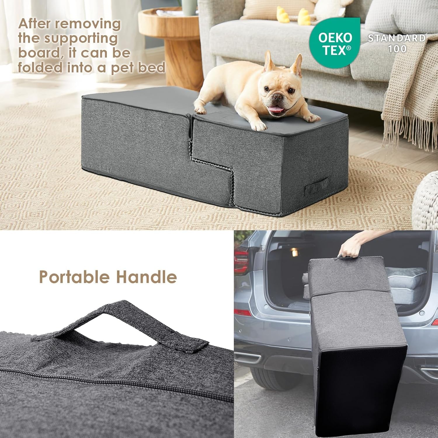 Dog Stairs for Bed 18" H, 4-Step Dog Steps for High Bed, Pet Steps for Small Dogs and Cats, Non-Slip Balanced Pet Ramp Indoor, Grey