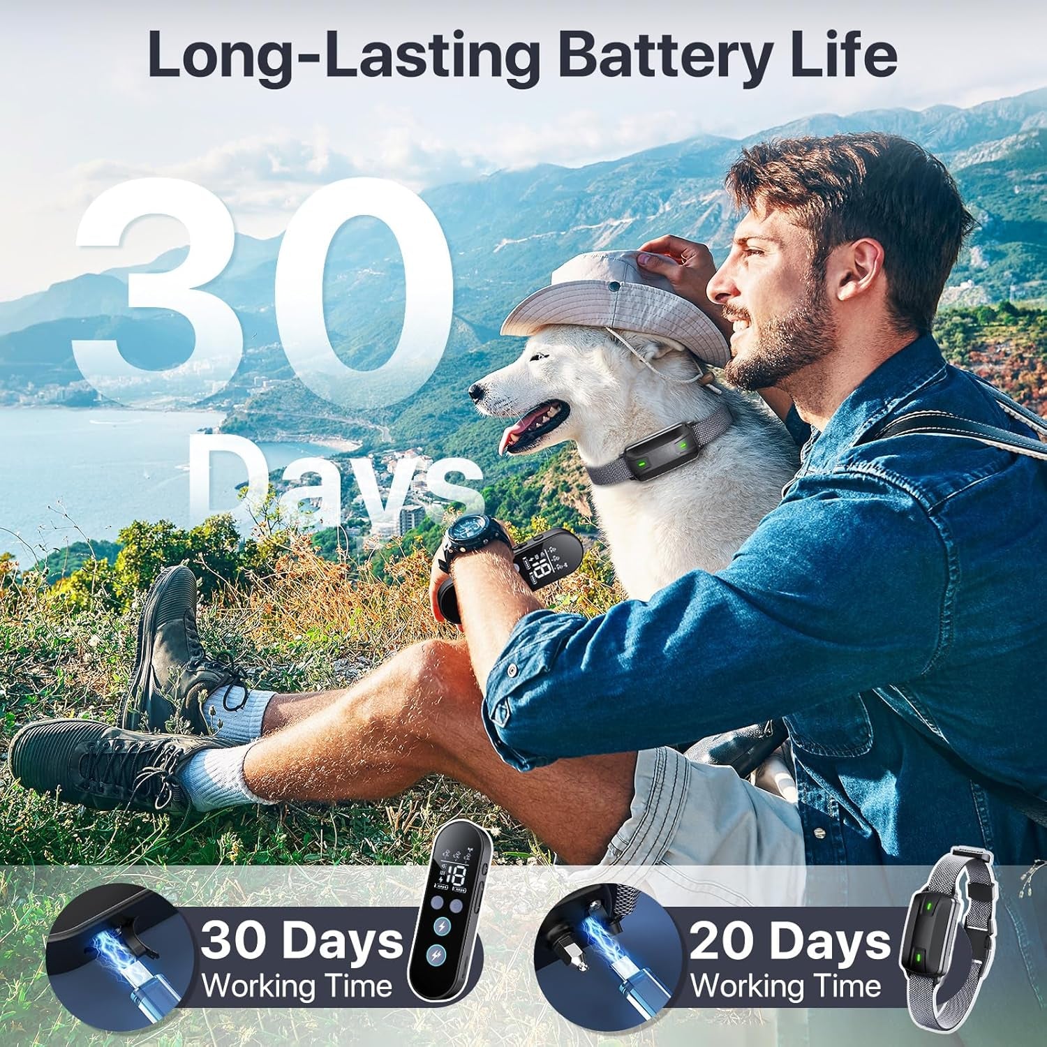 Dog Shock Collar with Remote Control, Dog Training Collar for Large Medium Dogs 40-120Lbs Waterproof, Shock Collar for Dogs with Beep Vibration Security Lock (Matte Black)