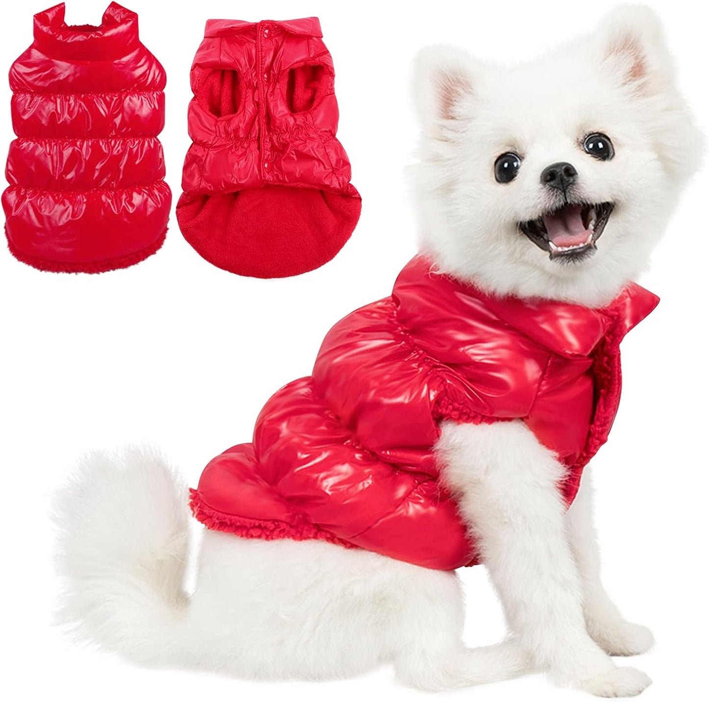 Dog Coat, Waterproof Dog Jacket, Winter Coats for Small Dogs, Windproof Dogs Puffer Jacket, Fleece Pet Snowsuit Puffer Vest with Snap Closure, Cold Weather Coats for Boy Girl Puppy, Pink, S