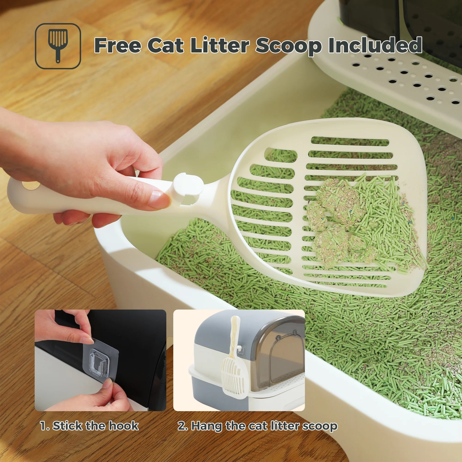 Large Cat Litter Box with Scoop Litter Box with Lid Double-Layer Leak-Proof Litter Box for Cat, Gray