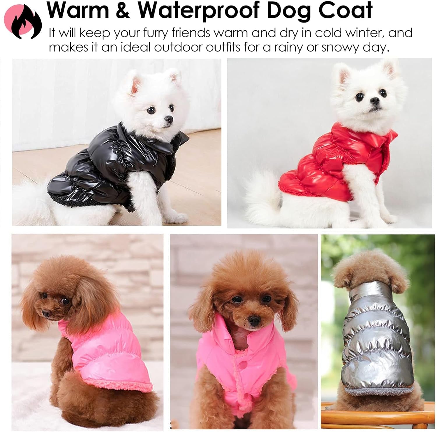 Dog Coat, Waterproof Dog Jacket, Winter Coats for Small Dogs, Windproof Dogs Puffer Jacket, Fleece Pet Snowsuit Puffer Vest with Snap Closure, Cold Weather Coats for Boy Girl Puppy, Pink, S