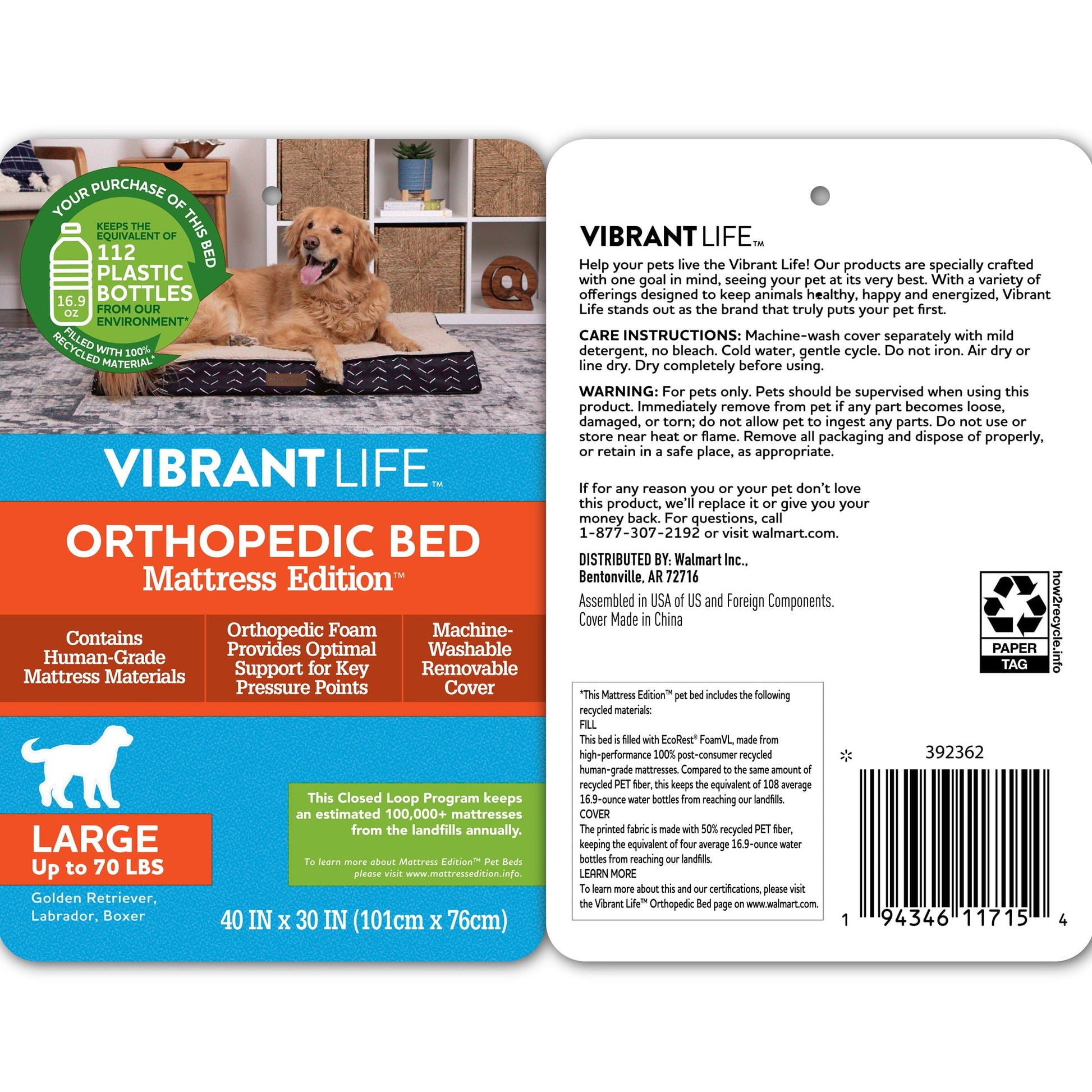 Orthopedic Mattress Edition Pet Bed, Large 40" X 30", Comfort for Dogs up to 70 Lbs