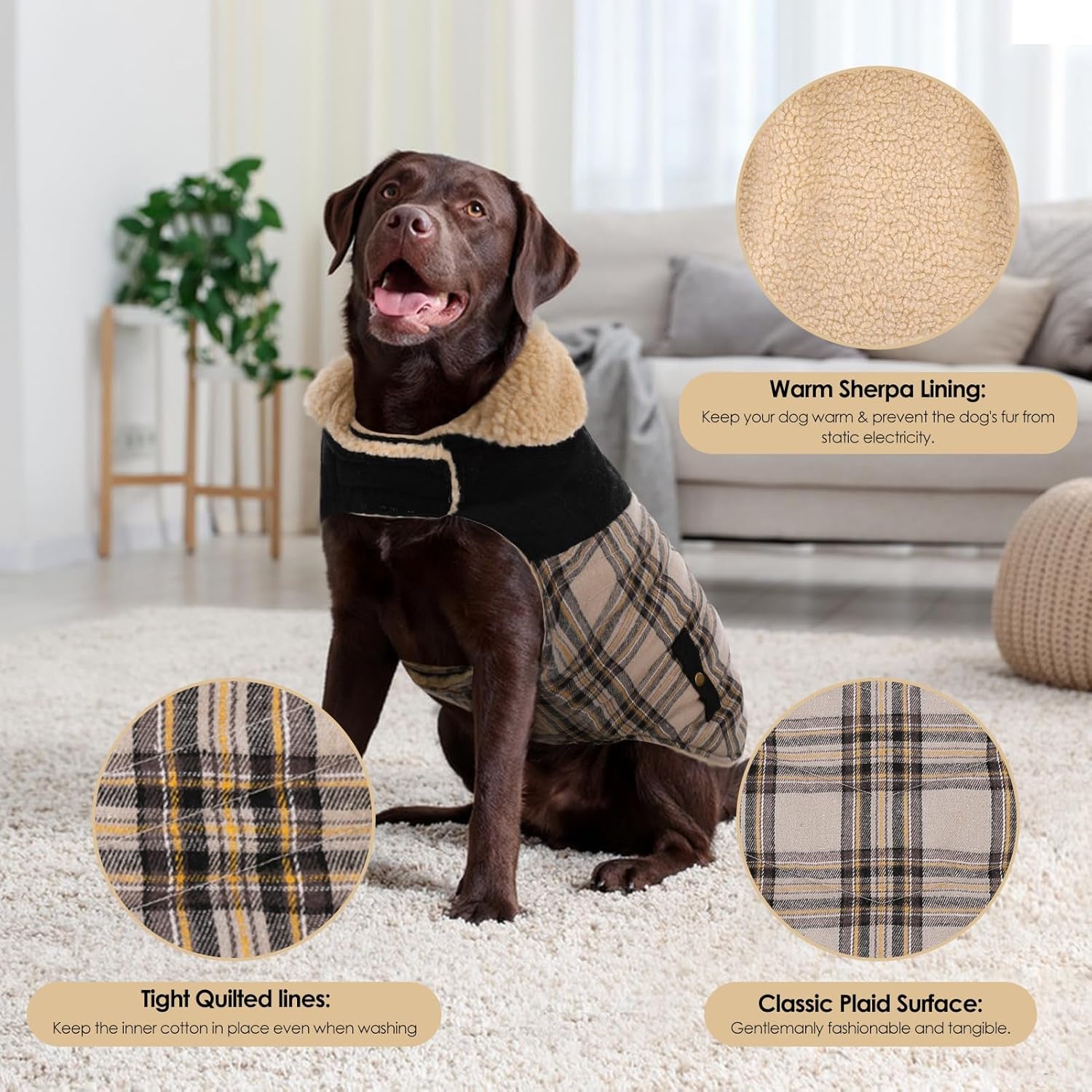 Dog Winter Coat for Small Dogs, Puppy Solid Jacket, Pet Warm Coat for Cold Weather, Windproof Pets Thickened Outfits Garments Indoor Outdoor, Beige XS