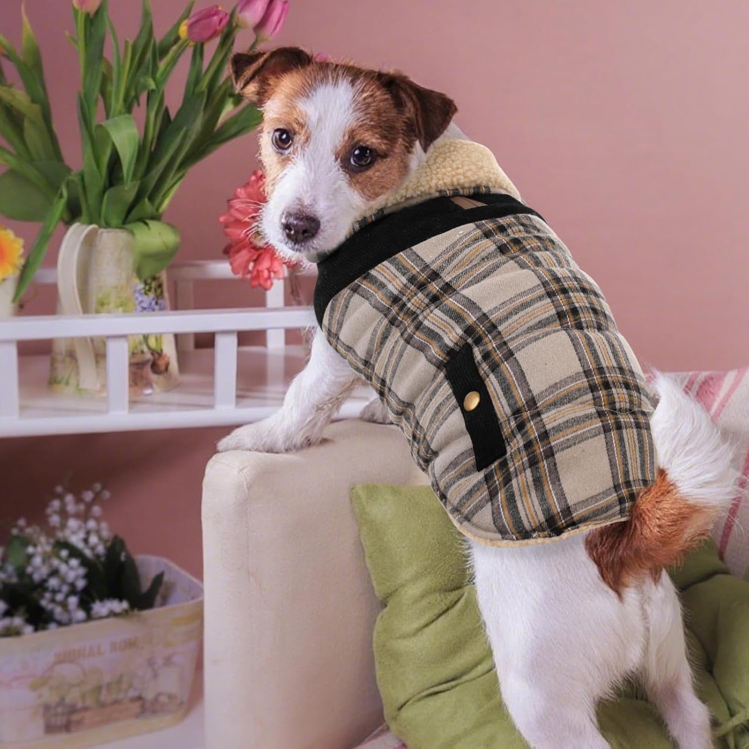 Dog Winter Coat for Small Dogs, Puppy Solid Jacket, Pet Warm Coat for Cold Weather, Windproof Pets Thickened Outfits Garments Indoor Outdoor, Beige XS