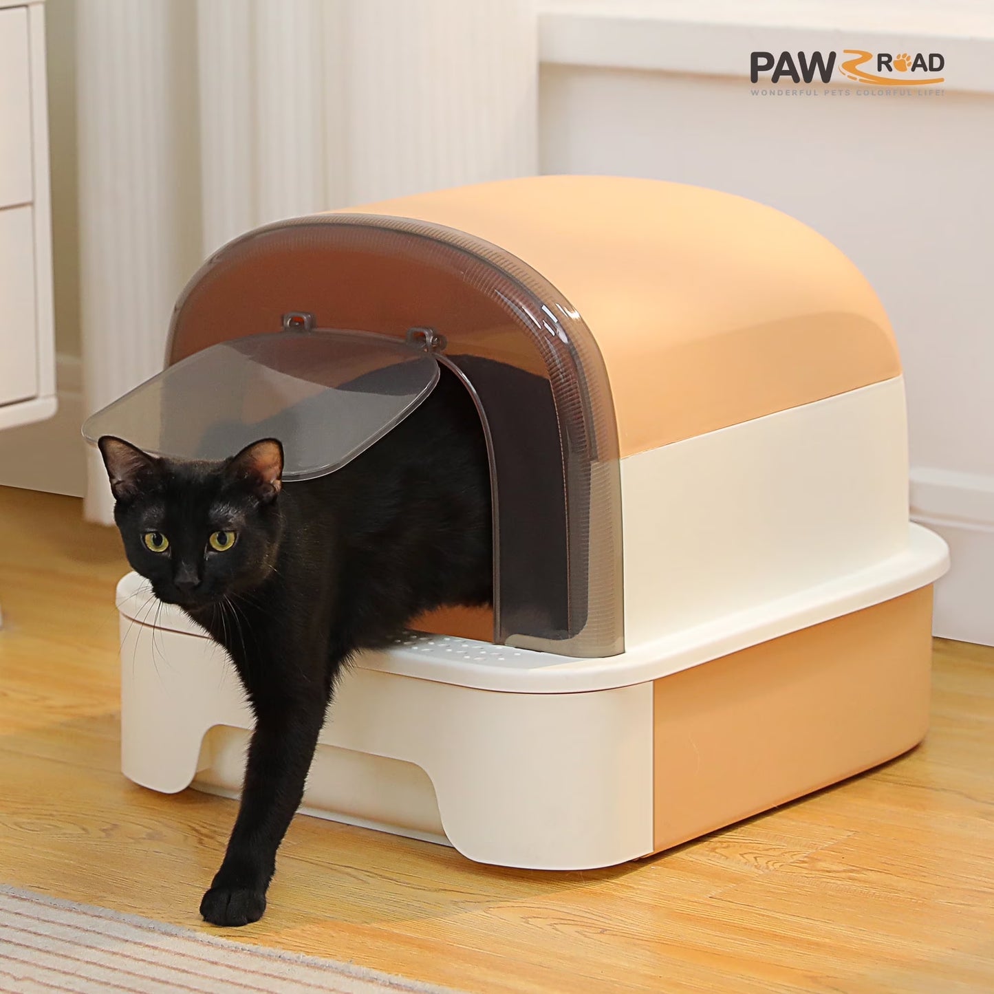 Large Cat Litter Box with Scoop Litter Box with Lid Double-Layer Leak-Proof Litter Box for Cat, Gray