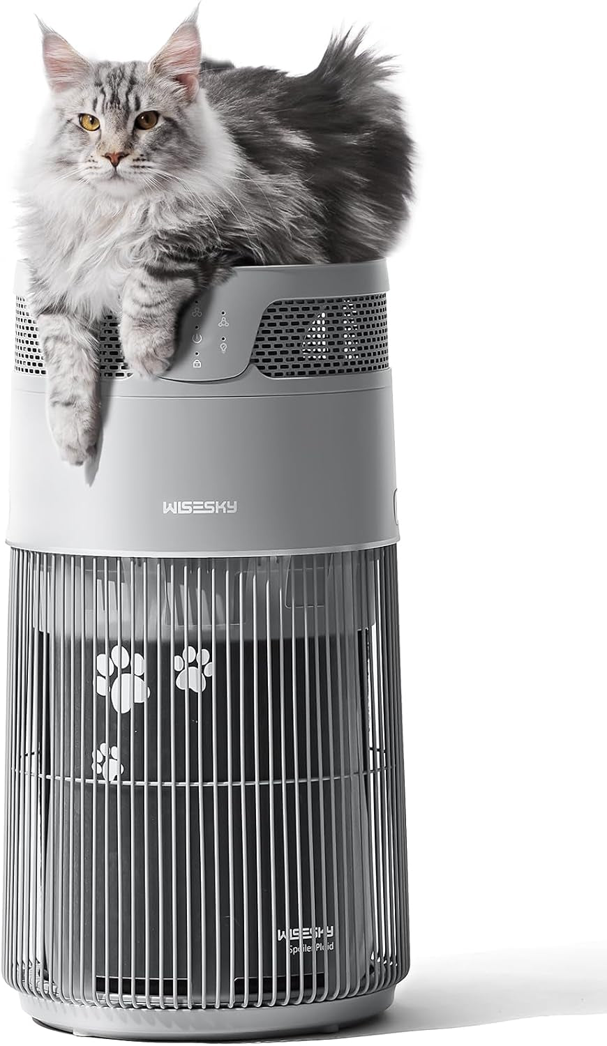 Pet Air Purifier, 3-In-1 HEPA Filter for Cat Hair Dander Odor Dust, for Home Large Room, up to 1644 Ft², Quiet Sleep Mode, Smart App Control, 360° Air Intake, W-Cat, Grey