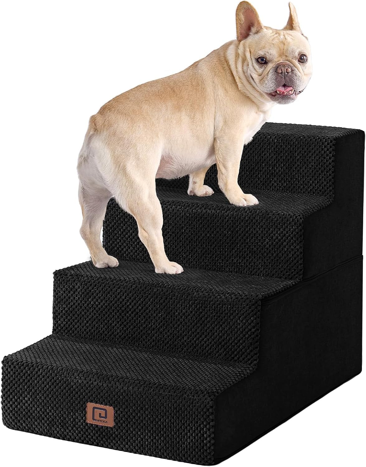 Dog Stairs for Bed 18" H, 4-Step Dog Steps for High Bed, Pet Steps for Small Dogs and Cats, Non-Slip Balanced Pet Ramp Indoor, Black