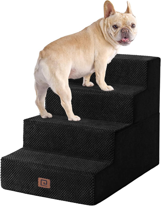 Dog Stairs for Bed 18" H, 4-Step Dog Steps for High Bed, Pet Steps for Small Dogs and Cats, Non-Slip Balanced Pet Ramp Indoor, Black