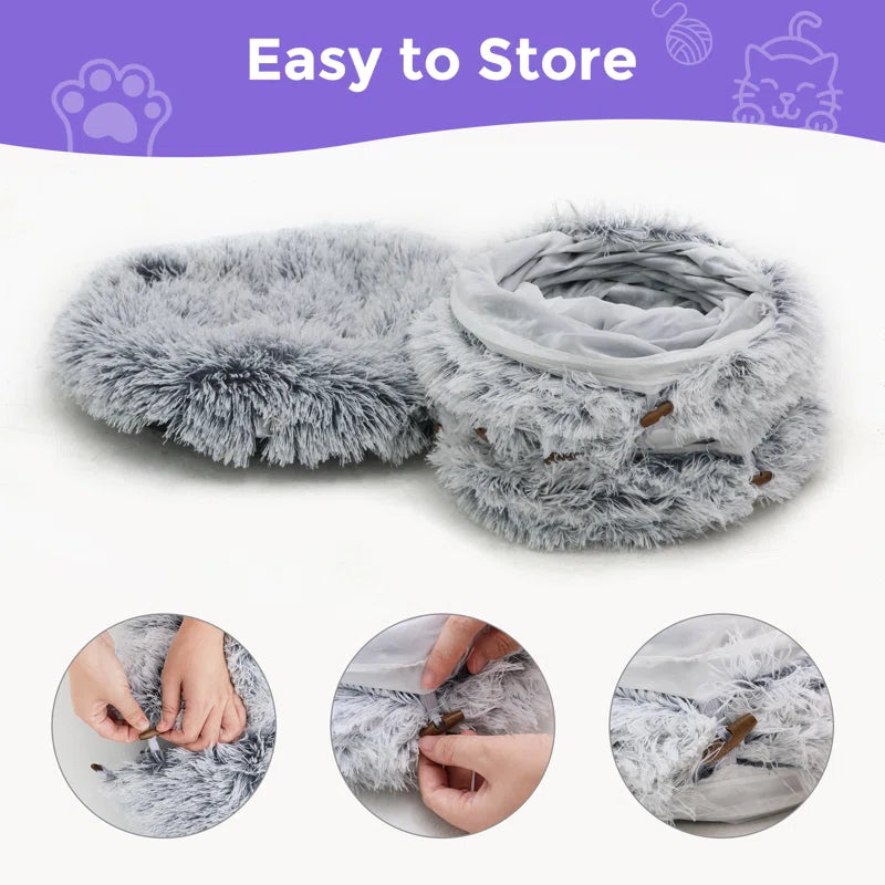 Cat Tunnel with Cat Bed for Indoor Cats, Multifunctional Cat Playground Toys Hideplace for Small Medium Large Cats