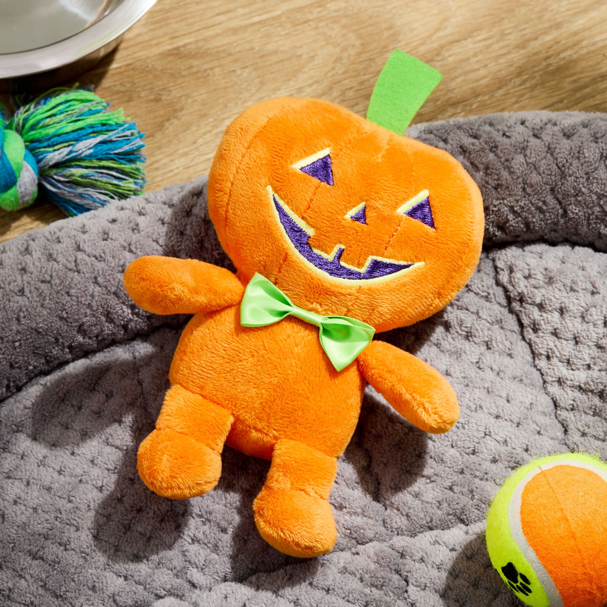 Halloween Plush Dog Toy with Squeaker, Pumpkin Boy, Orange, 6"