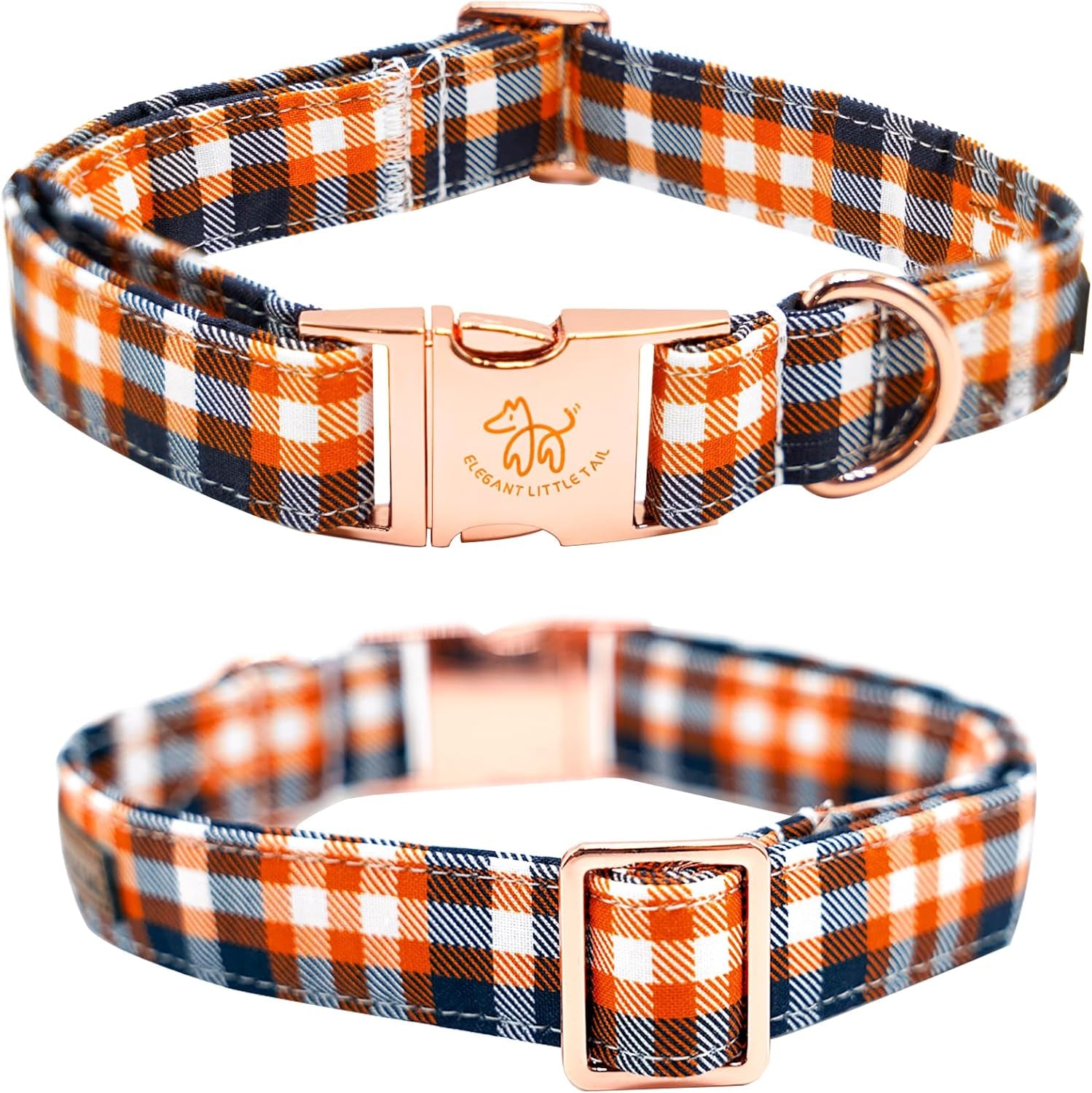Fall Dog Collar, Halloween Dog Collar Orange Plaid Pet Collars with Bowtie Puppy Metal Buckle Cotton Girls Boys Adjustable Pet Collars for Small Dogs
