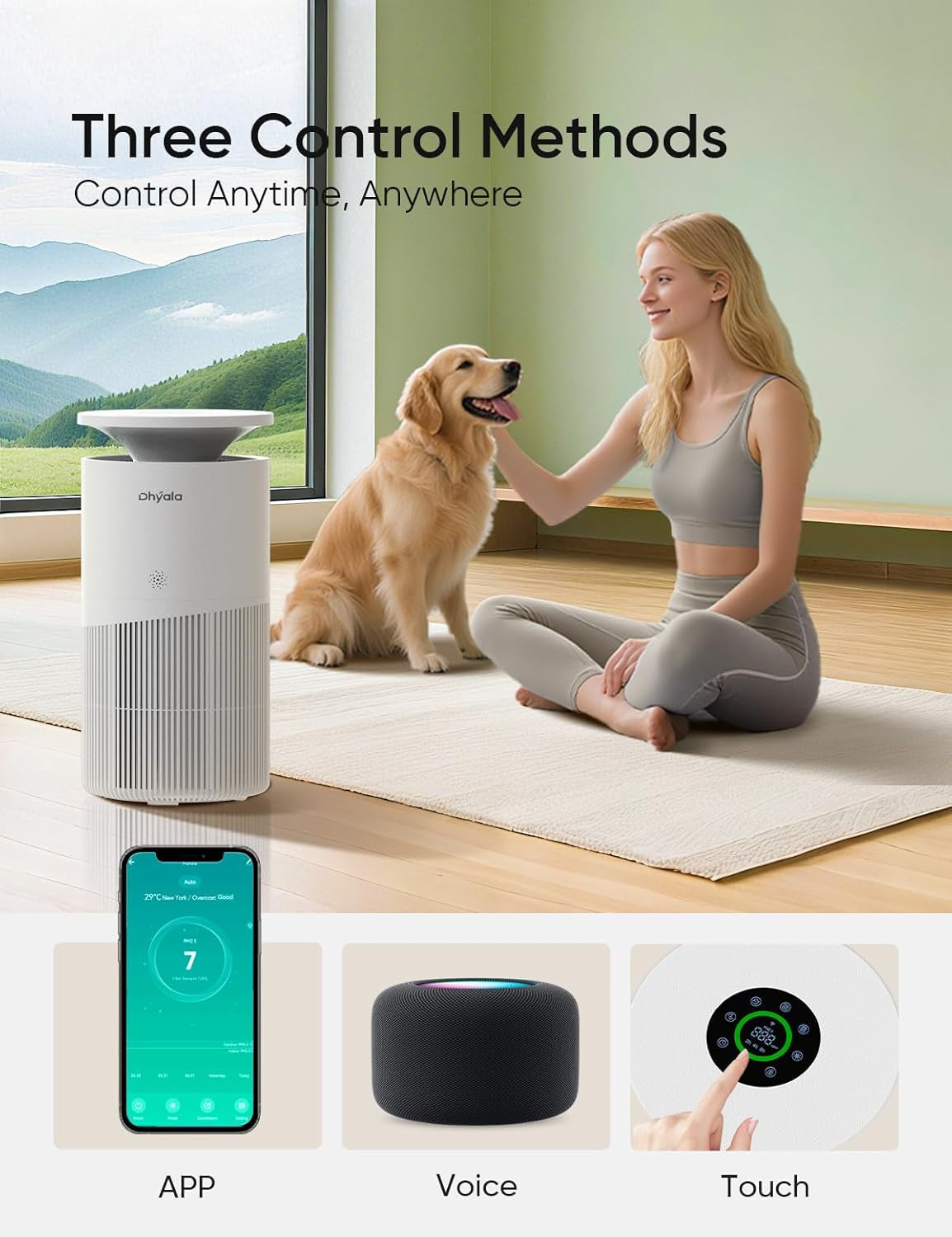 Air Purifier for Home Large Room up to 3620Ft², H13 True HEPA Air Purifiers for Home Pet Hair Dander Odor Pollen, Air Cleaner with Smart Wifi, 360° Air Intake, Auto Mode, Pet Lock, 22Db Quiet