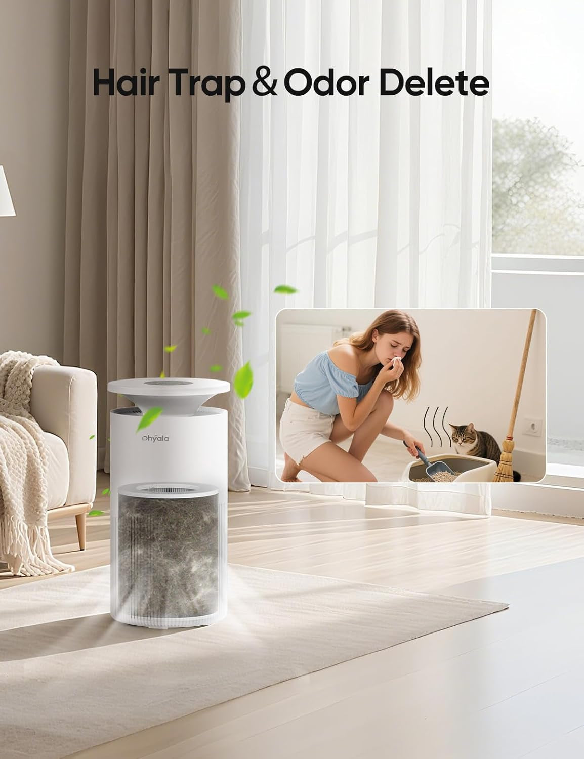 Air Purifier for Home Large Room up to 3620Ft², H13 True HEPA Air Purifiers for Home Pet Hair Dander Odor Pollen, Air Cleaner with Smart Wifi, 360° Air Intake, Auto Mode, Pet Lock, 22Db Quiet