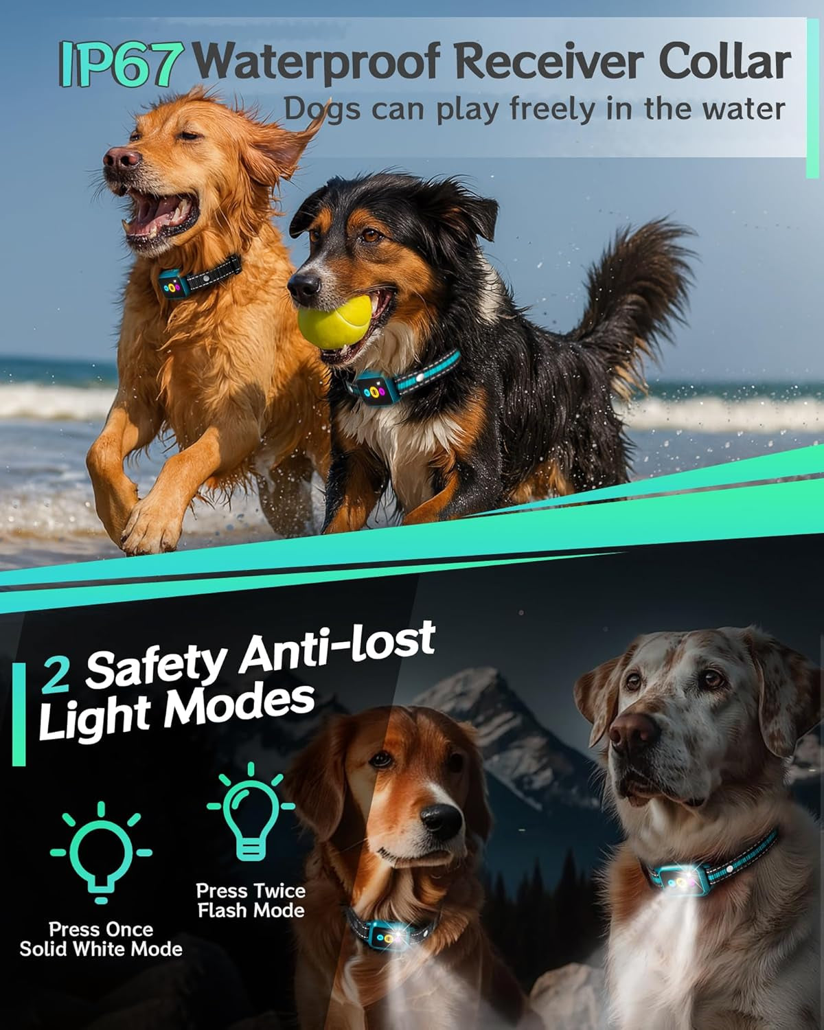 Dog Training Collar with Remote 2 Dogs - 4200FT Step Counter & Smart Color Screen Dog Collar with 5 Modes, IP67 Waterproof Rechargeable E-Collar for Large Medium Small Dogs
