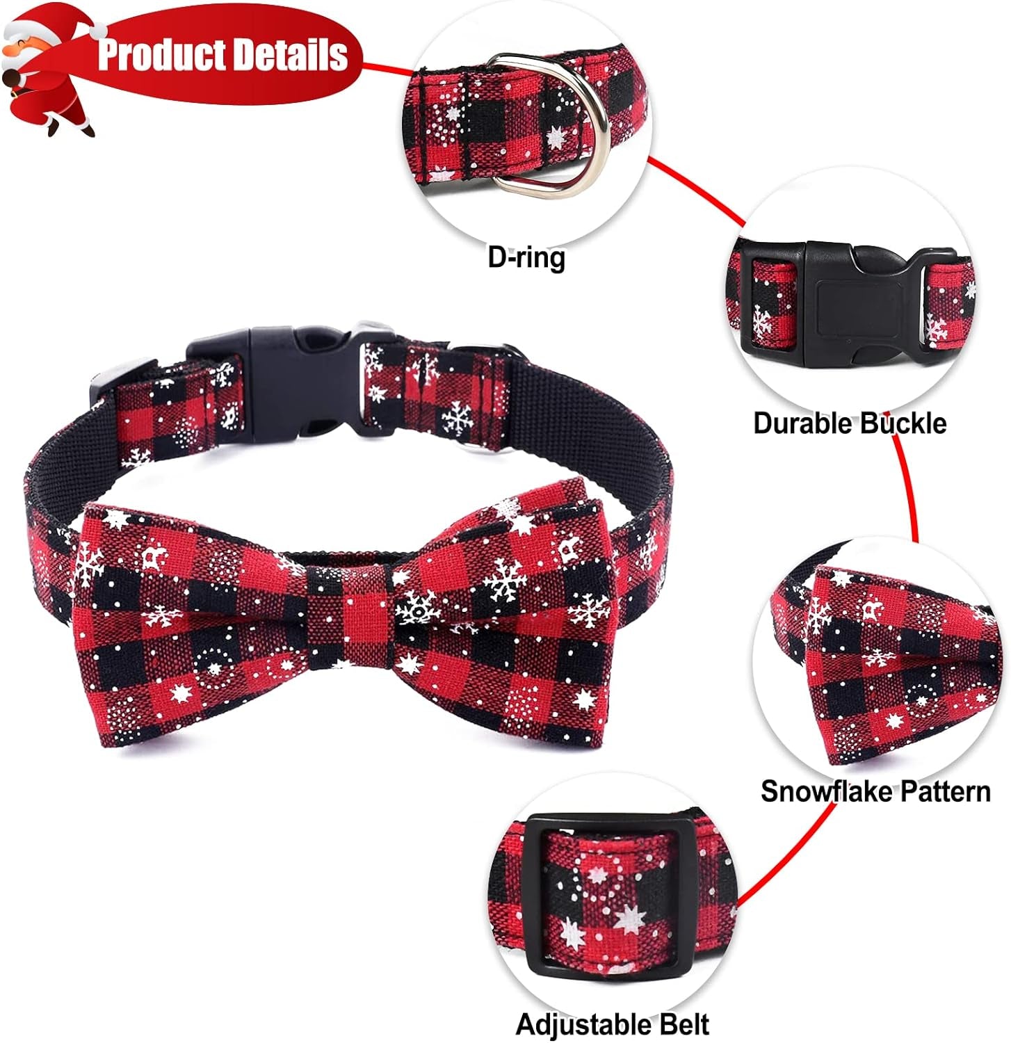 Christmas Dog Collar and Bow Tie with Classic Snowflake Pattern, Adorable Collar with Light Release Buckle Pet Accessories for Puppy Dogs Cats Pets (X-Small)