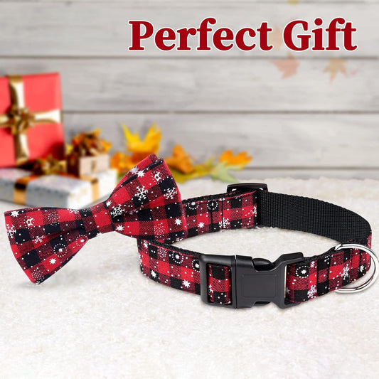 Christmas Dog Collar and Bow Tie with Classic Snowflake Pattern, Adorable Collar with Light Release Buckle Pet Accessories for Puppy Dogs Cats Pets (X-Small)